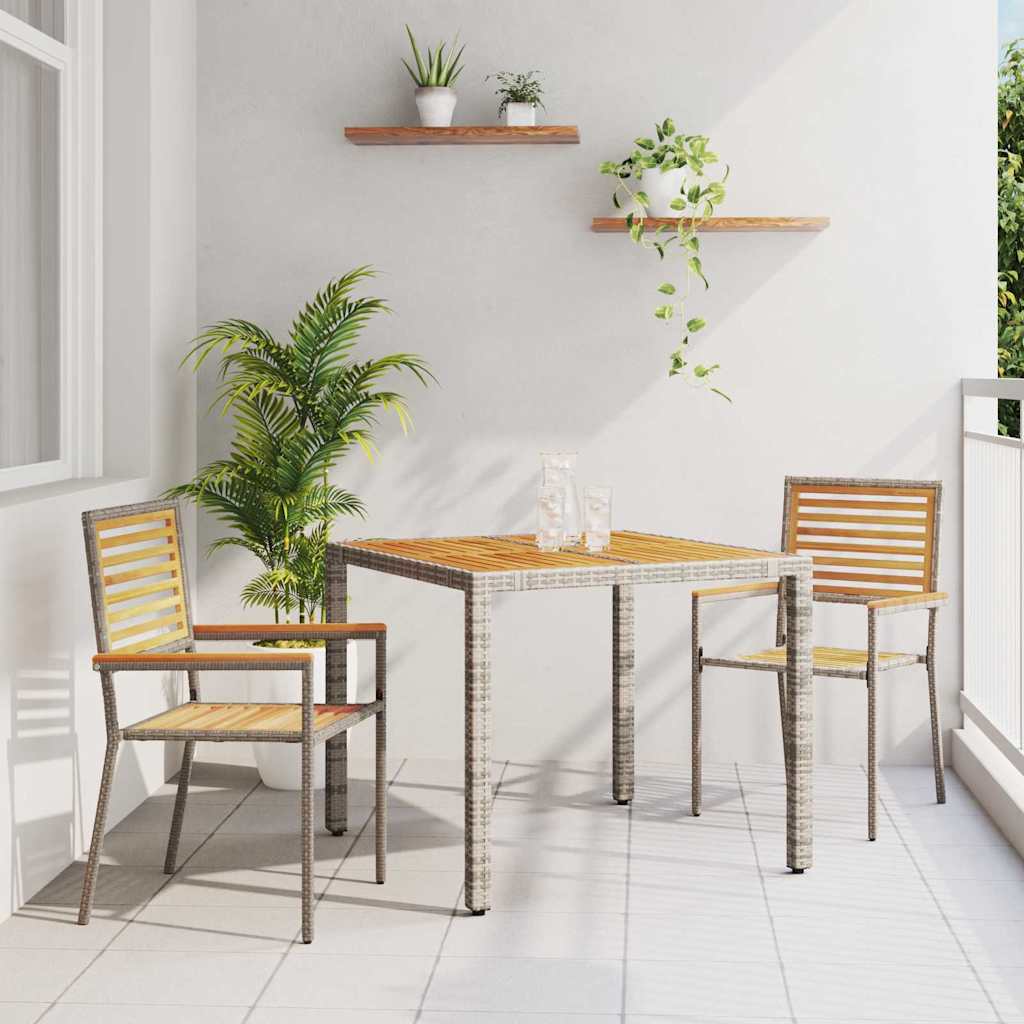 Garden Dining Set 3 pcs Grey 90 x 90 x 75 cm Poly Rattan