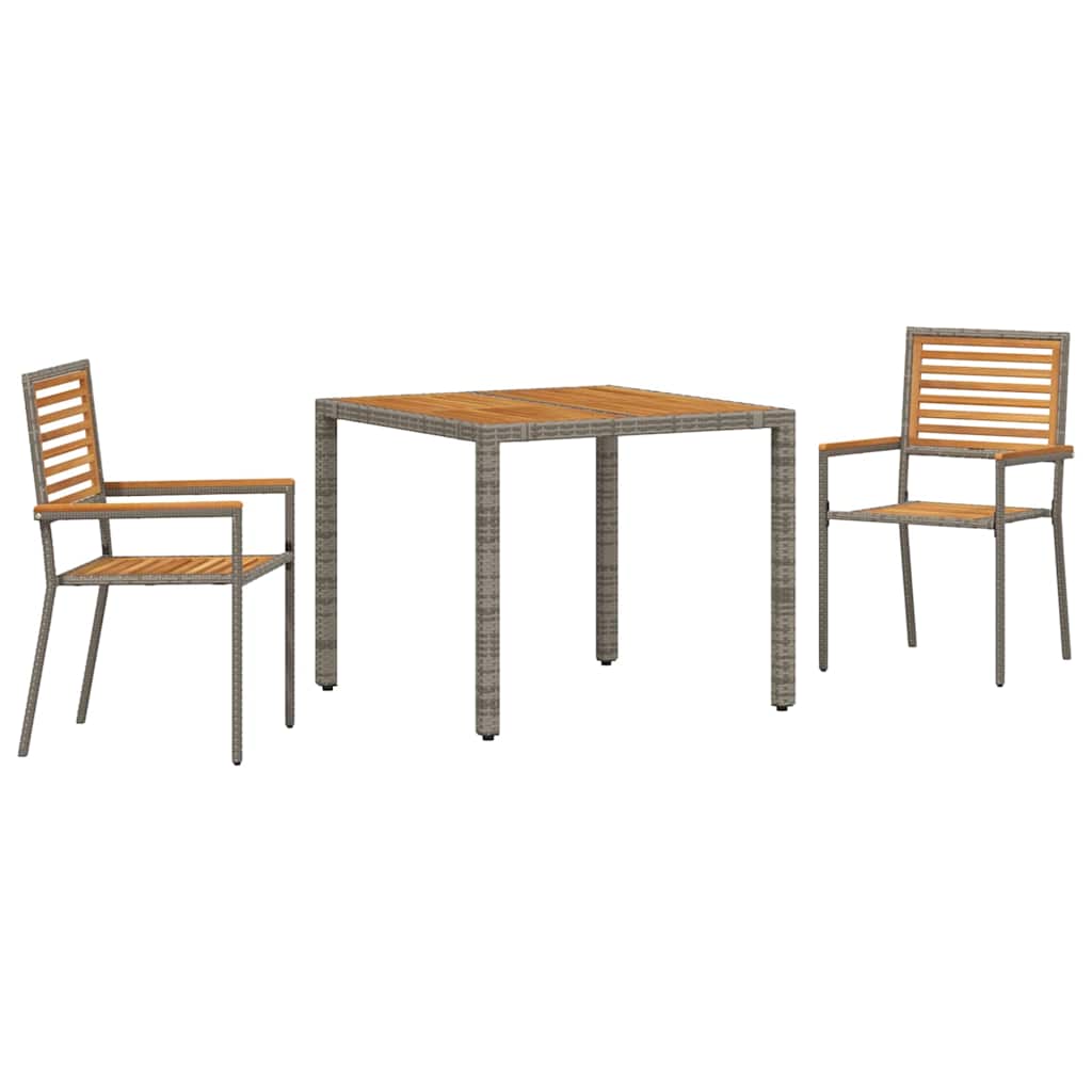 Garden Dining Set 3 pcs Grey 90 x 90 x 75 cm Poly Rattan