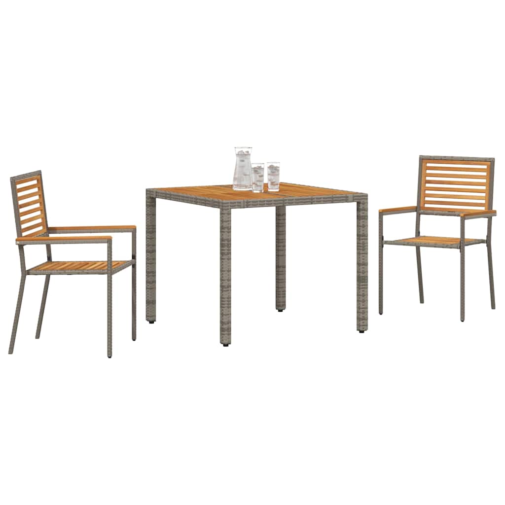 Garden Dining Set 3 pcs Grey 90 x 90 x 75 cm Poly Rattan