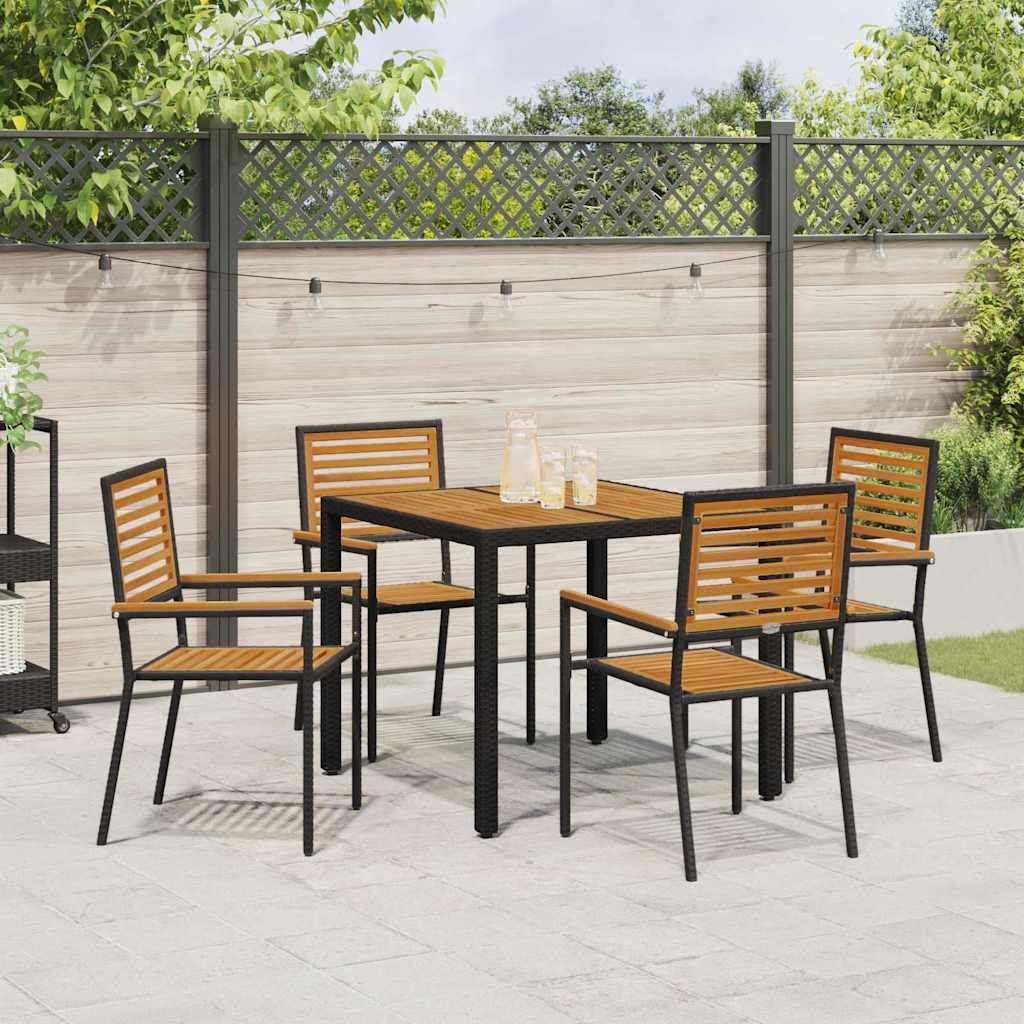 Garden Dining Set 5 pcs Black and Wood 90 x 90 x 75 cm