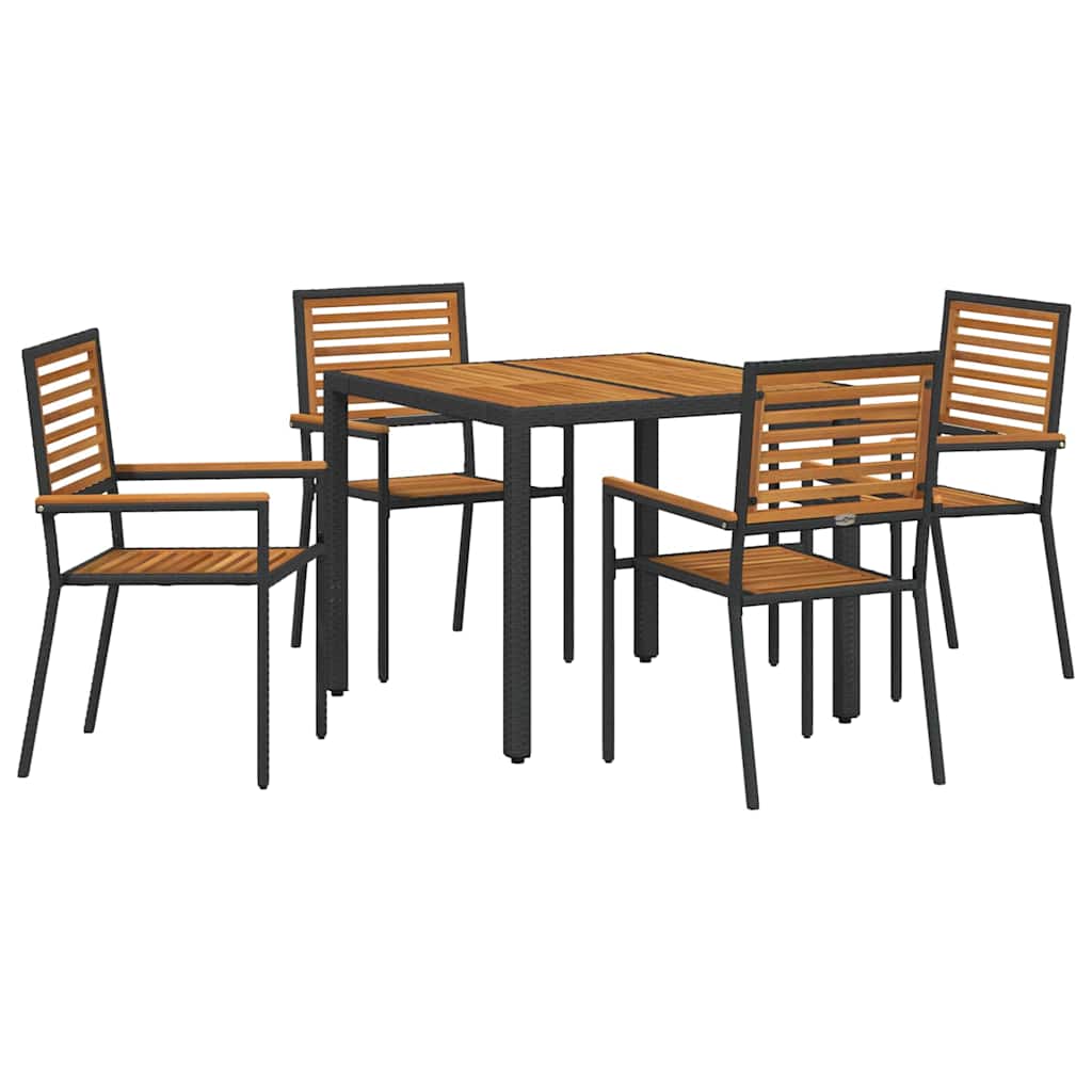 Garden Dining Set 5 pcs Black and Wood 90 x 90 x 75 cm