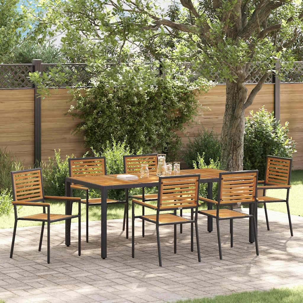Garden Dining Set 7 pcs Black and Wood 190 x 90 x 75 cm