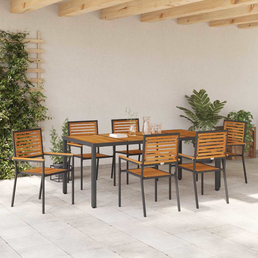 Garden Dining Set 7 pcs Black and Wood 190 x 90 x 75 cm