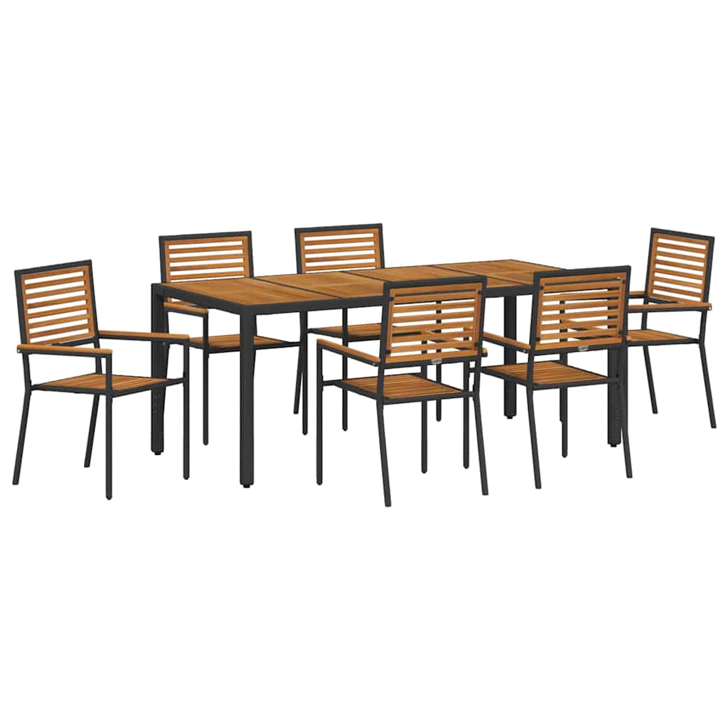 Garden Dining Set 7 pcs Black and Wood 190 x 90 x 75 cm