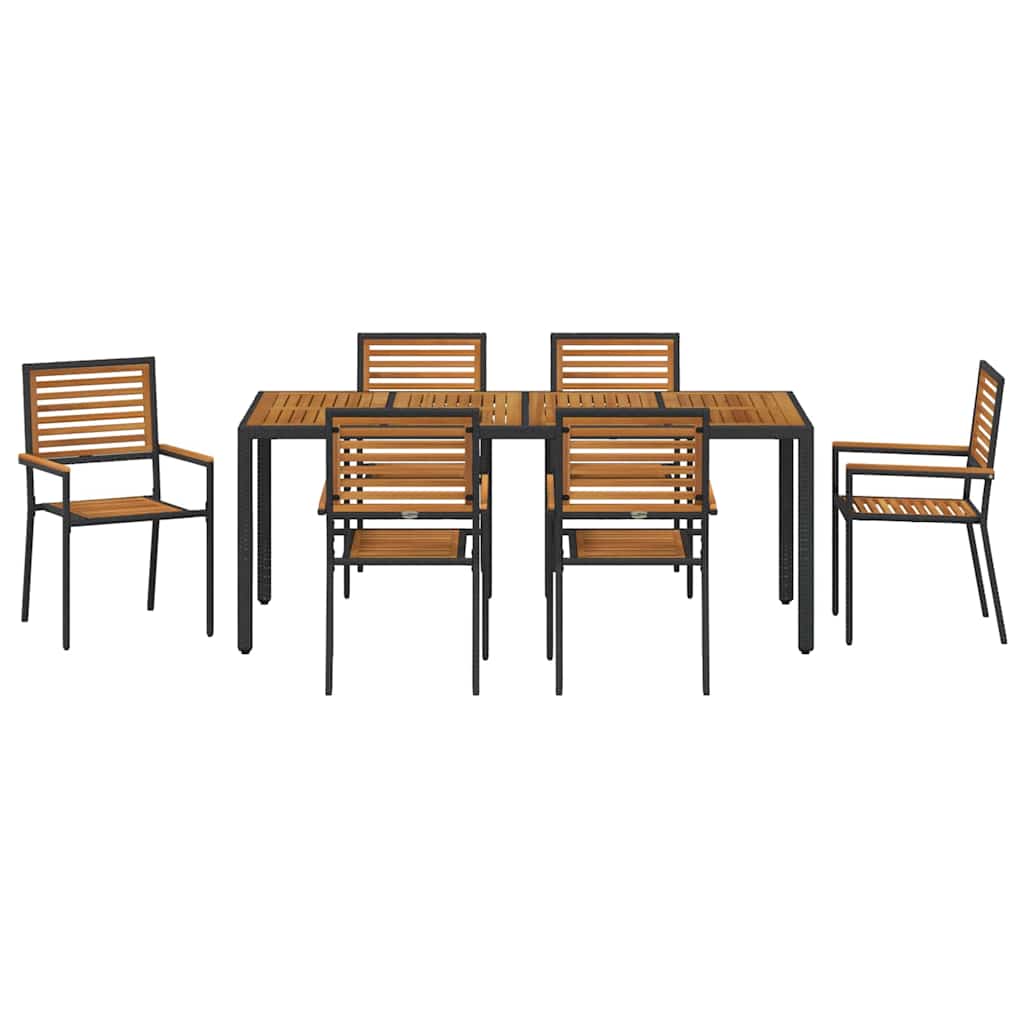 Garden Dining Set 7 pcs Black and Wood 190 x 90 x 75 cm