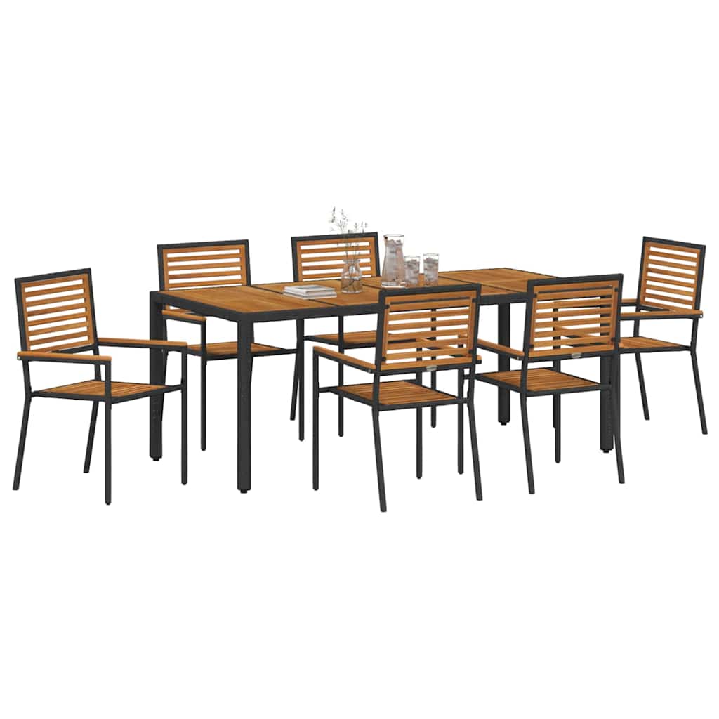 Garden Dining Set 7 pcs Black and Wood 190 x 90 x 75 cm