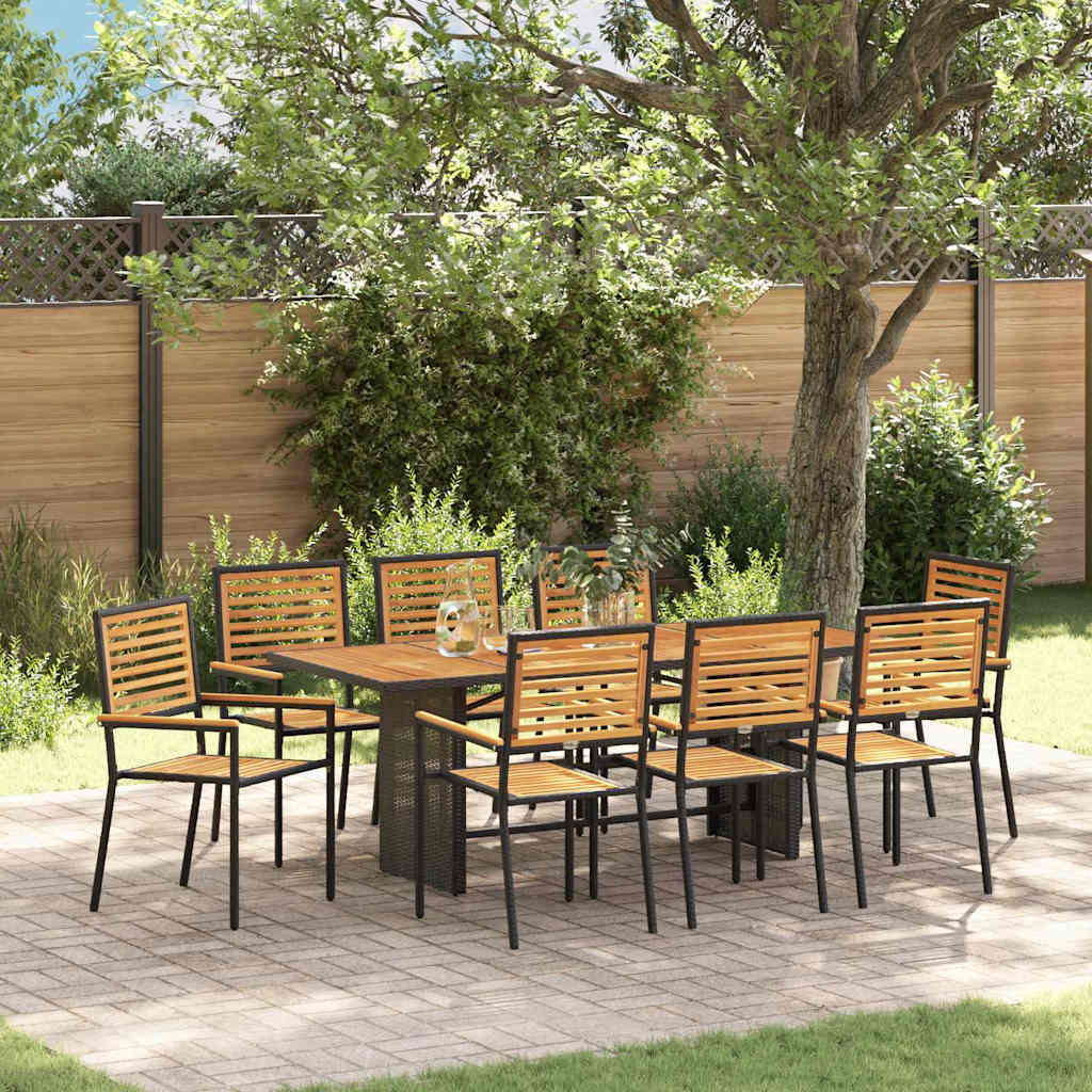 Garden Dining Set 9 pcs Black and Brown 190 x 80 x 75 cm