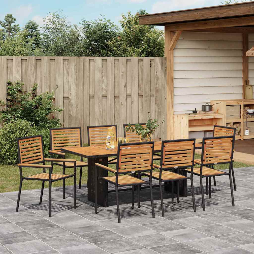 Garden Dining Set 9 pcs Black and Brown 190 x 80 x 75 cm