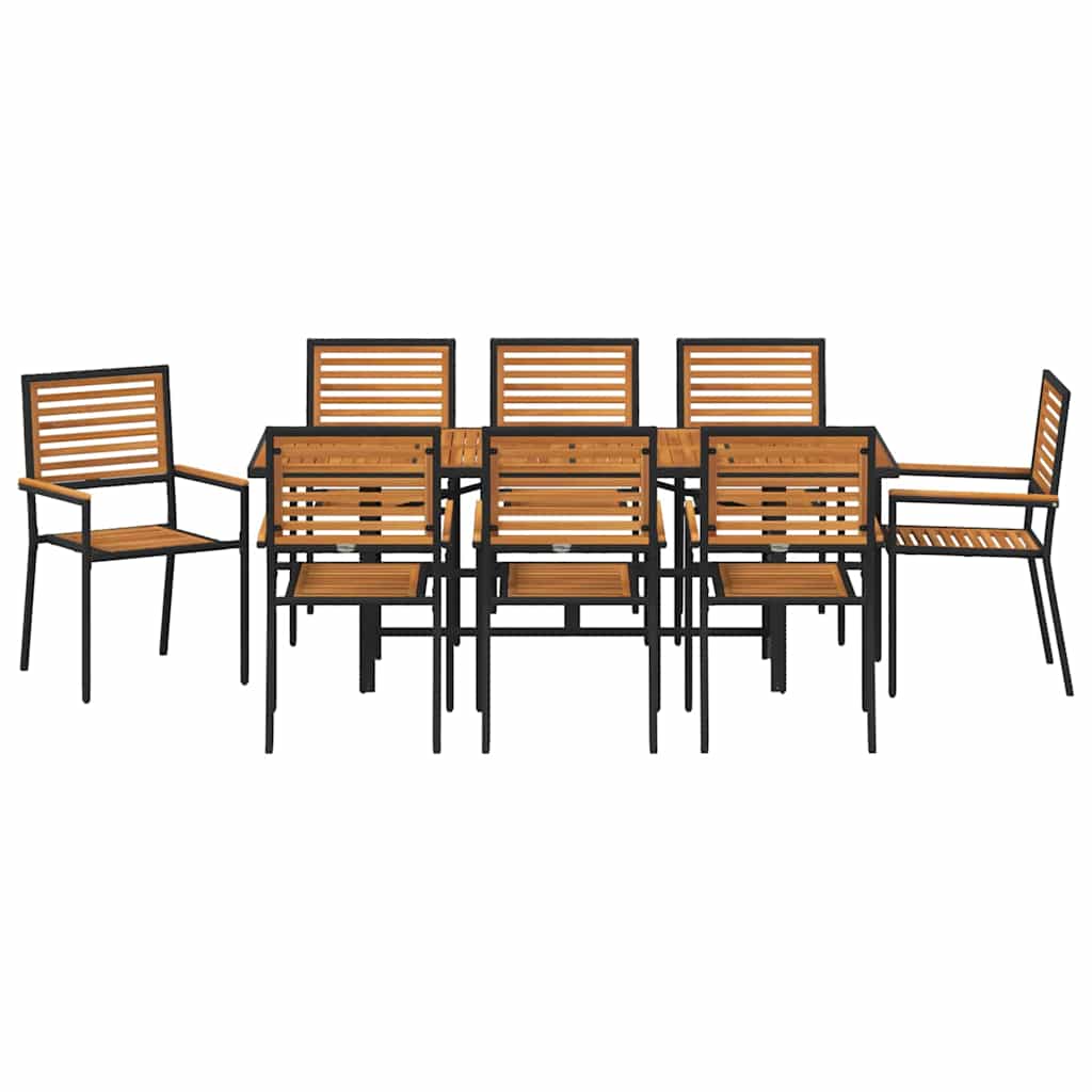 Garden Dining Set 9 pcs Black and Brown 190 x 80 x 75 cm