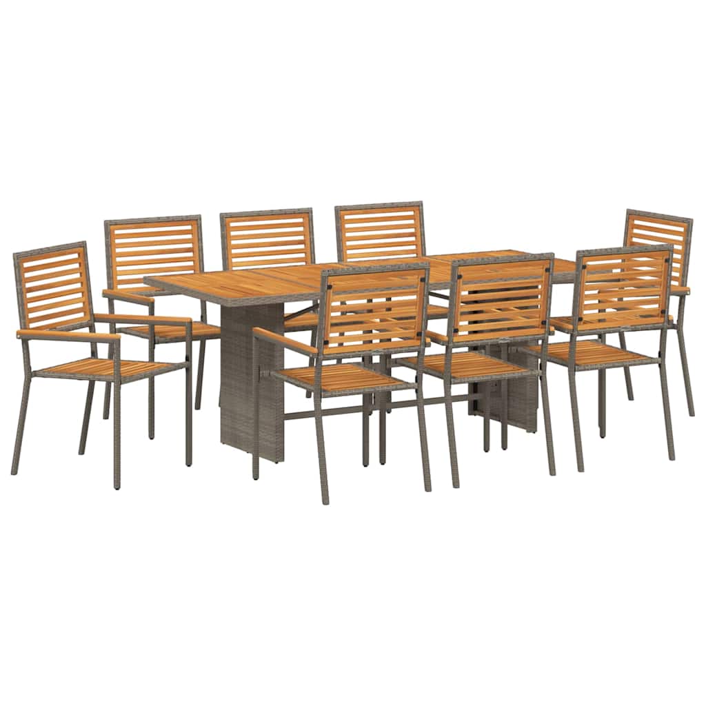 Garden Dining Set 9 pcs Grey 190 x 80 x 75 cm Poly Rattan