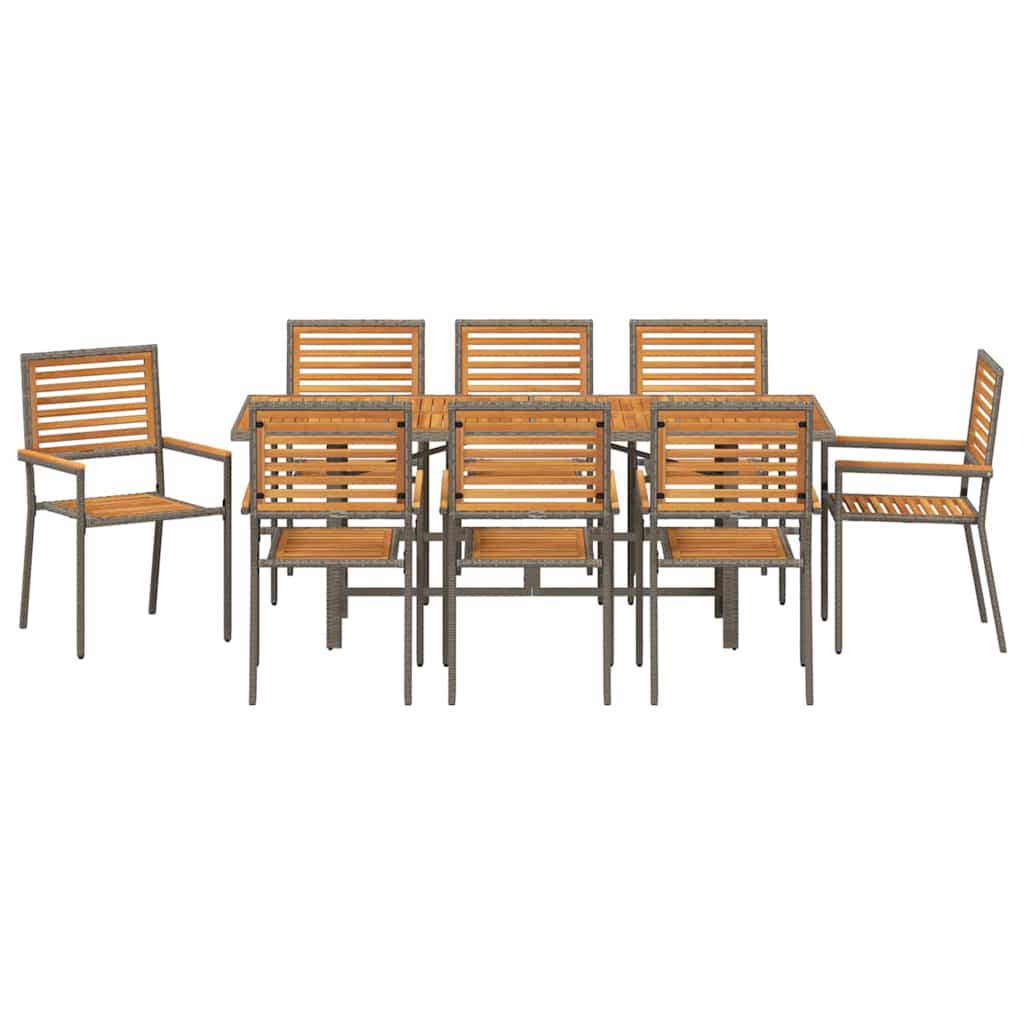 Garden Dining Set 9 pcs Grey 190 x 80 x 75 cm Poly Rattan