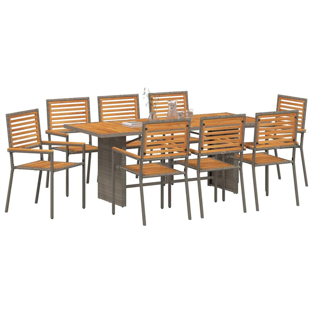 Garden Dining Set 9 pcs Grey 190 x 80 x 75 cm Poly Rattan