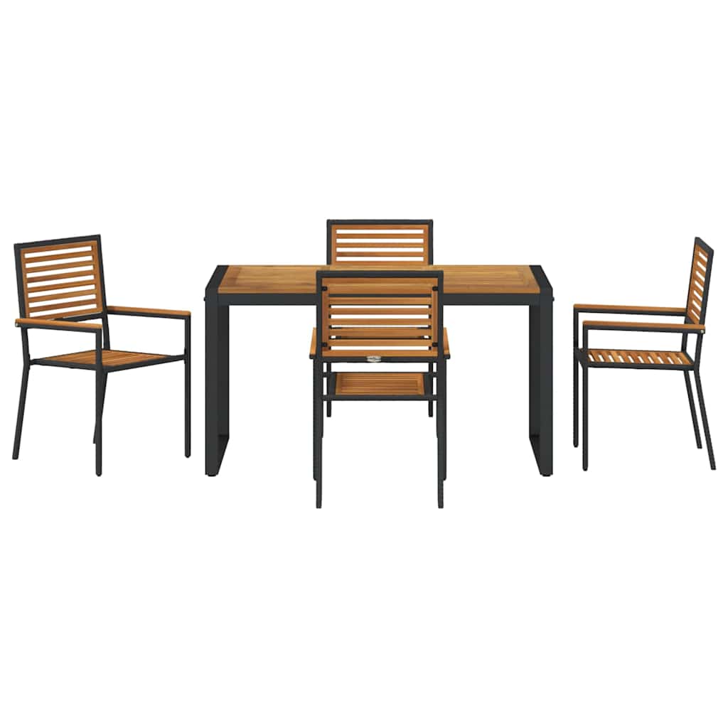 Garden Dining Set 5 pcs Black and Wood 140 x 80 x 75 cm