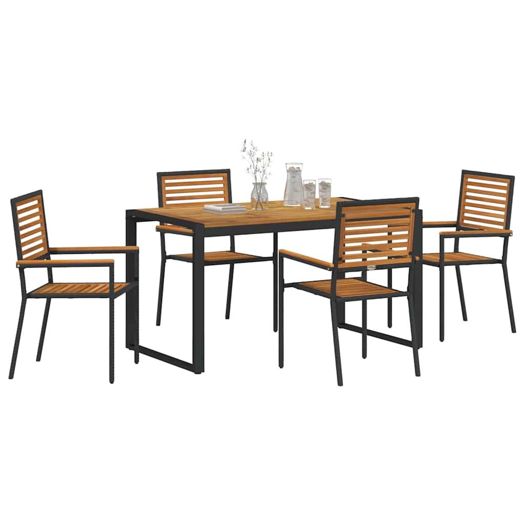 Garden Dining Set 5 pcs Black and Wood 140 x 80 x 75 cm