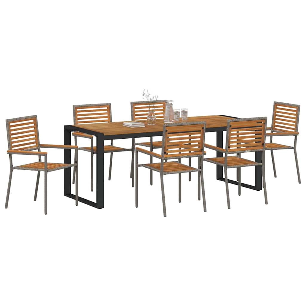 Garden Dining Set 7 pcs Grey 200 x 80 x 75 cm Poly Rattan