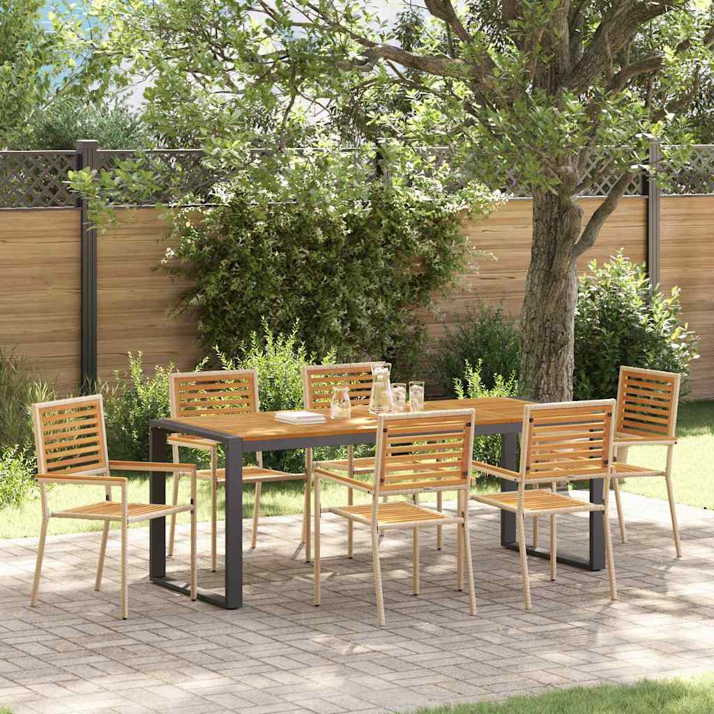 Garden Dining Set 7 pcs Beige and Brown 200 x 80 x 75 cm