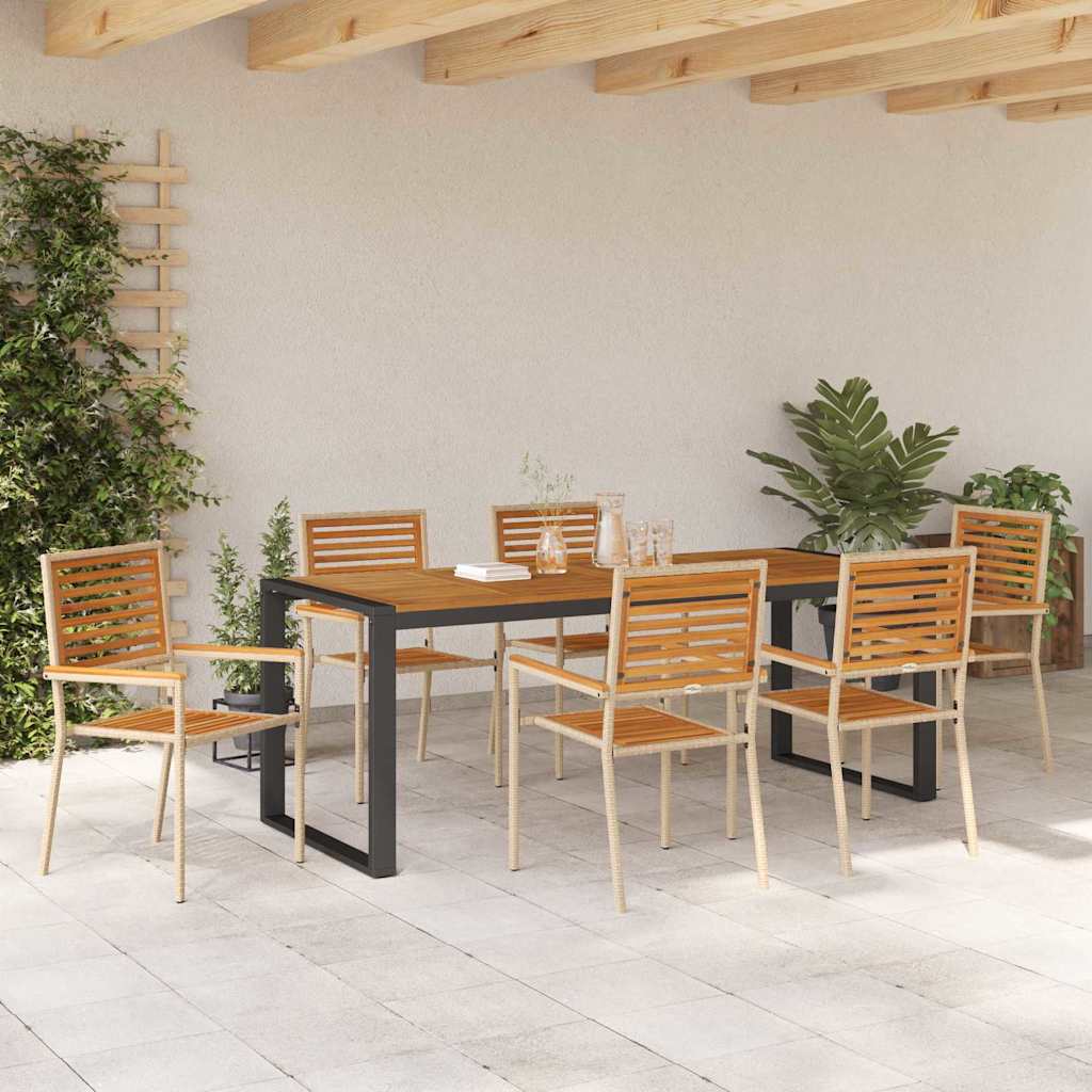 Garden Dining Set 7 pcs Beige and Brown 200 x 80 x 75 cm