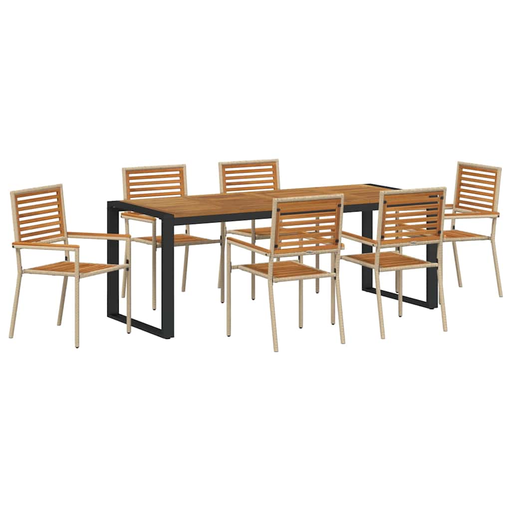 Garden Dining Set 7 pcs Beige and Brown 200 x 80 x 75 cm