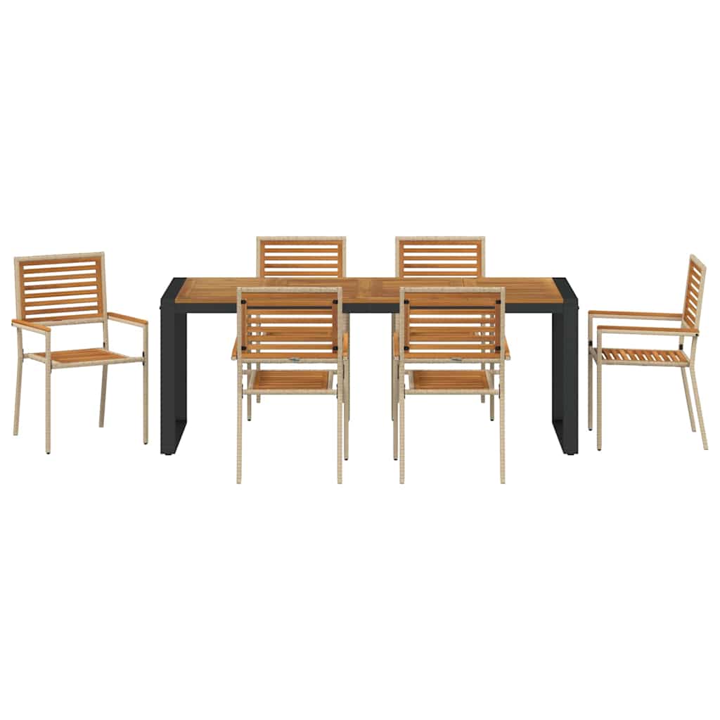 Garden Dining Set 7 pcs Beige and Brown 200 x 80 x 75 cm