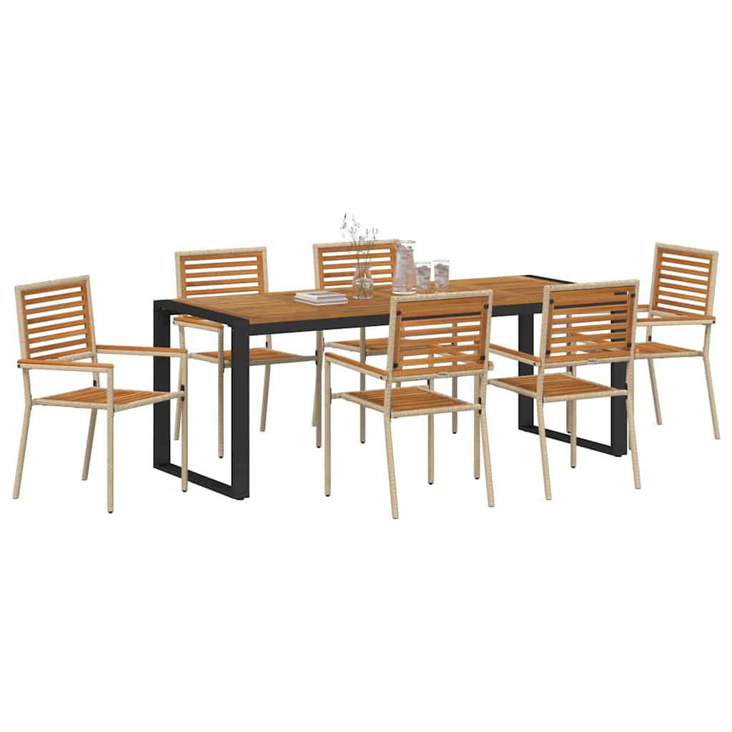 Garden Dining Set 7 pcs Beige and Brown 200 x 80 x 75 cm