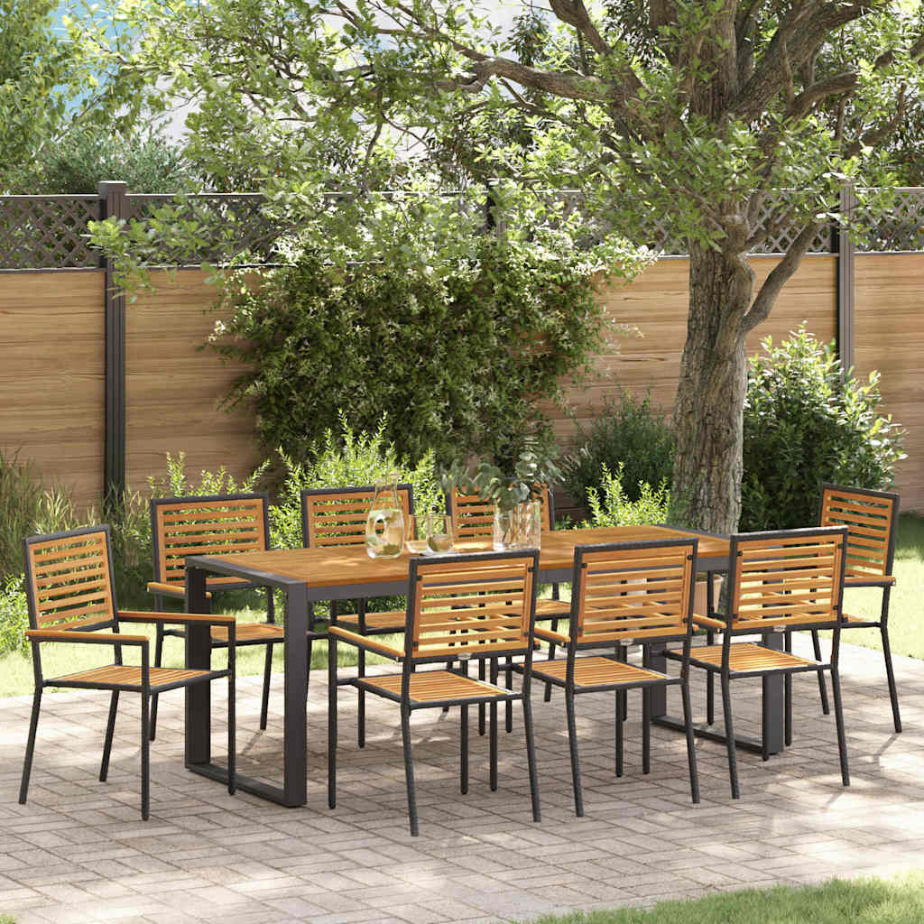 Garden Dining Set 9 pcs Black and Wood 200 x 80 x 75 cm
