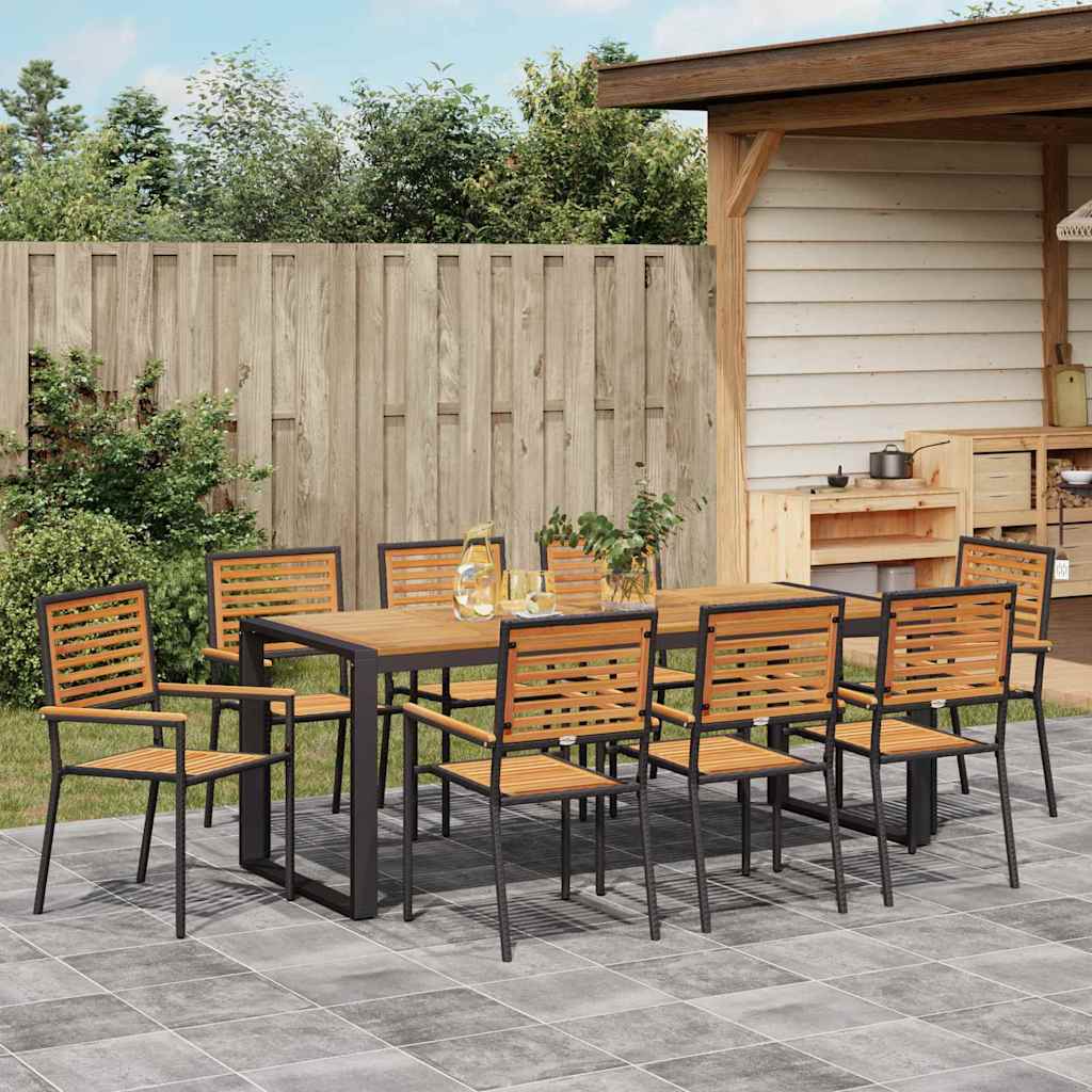 Garden Dining Set 9 pcs Black and Wood 200 x 80 x 75 cm