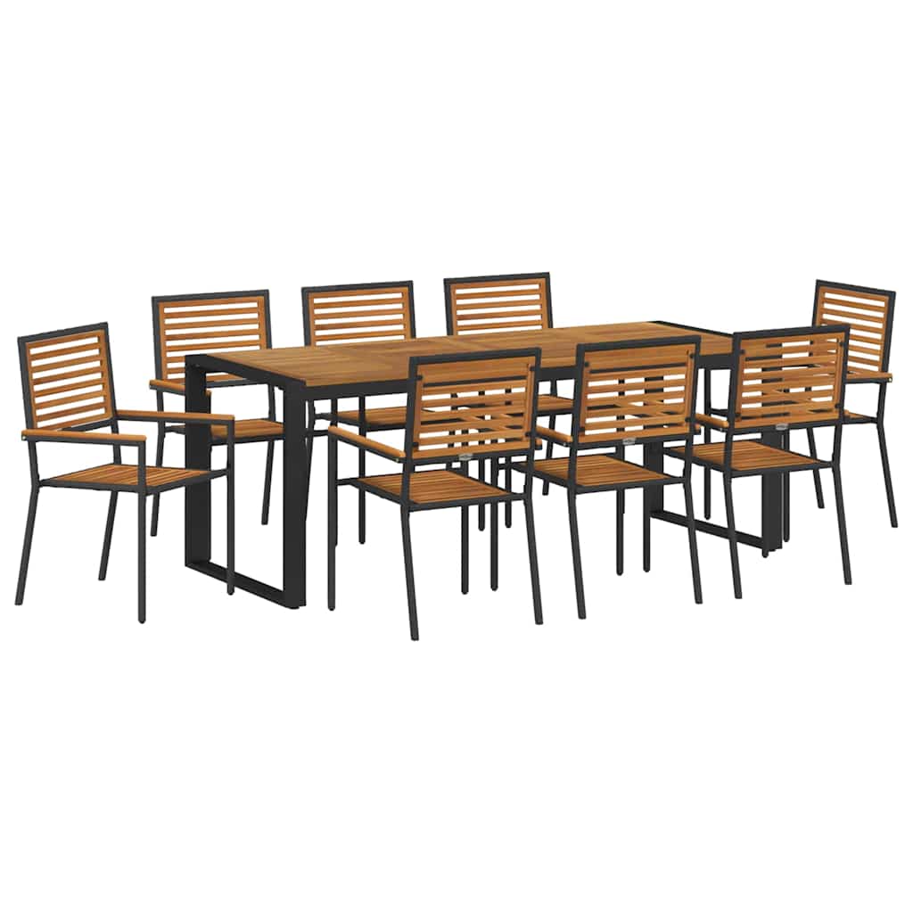 Garden Dining Set 9 pcs Black and Wood 200 x 80 x 75 cm