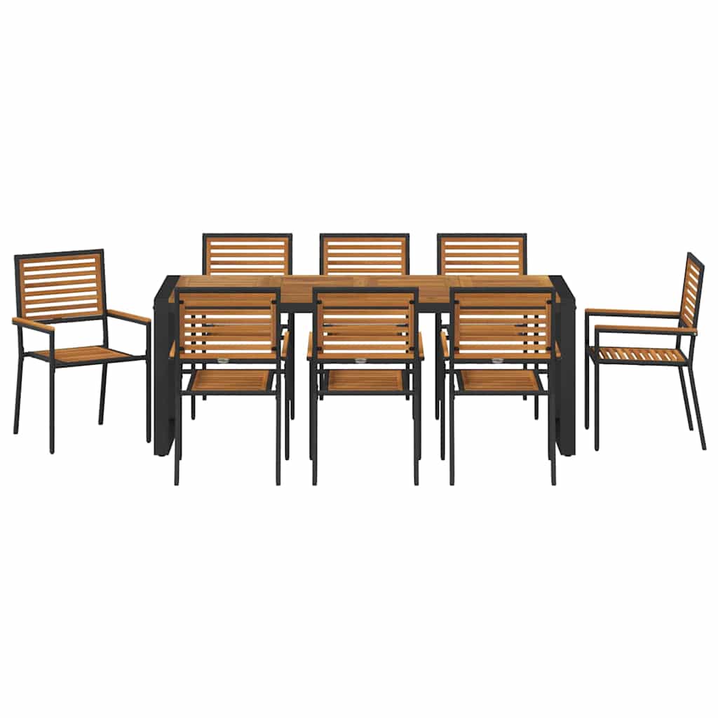 Garden Dining Set 9 pcs Black and Wood 200 x 80 x 75 cm