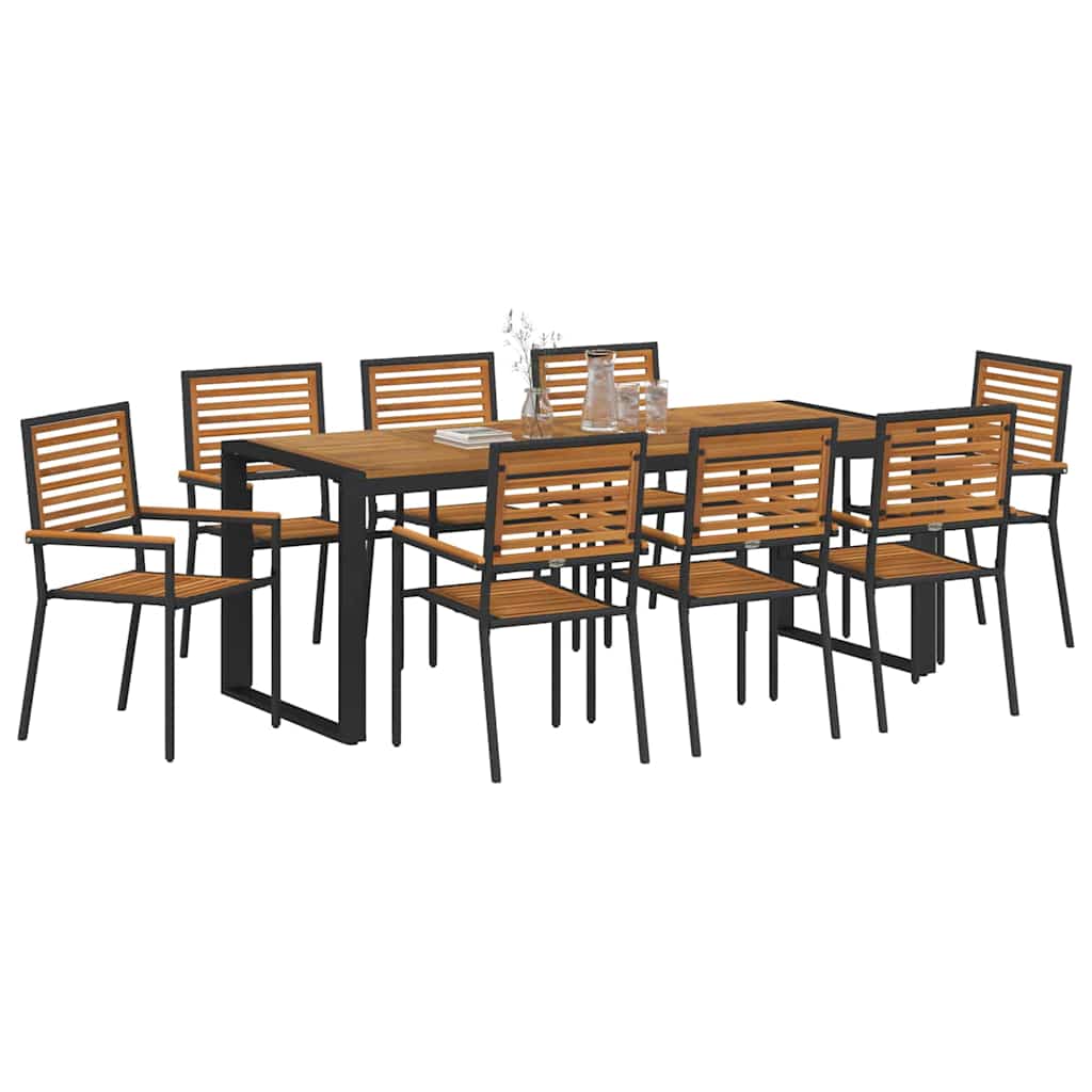 Garden Dining Set 9 pcs Black and Wood 200 x 80 x 75 cm