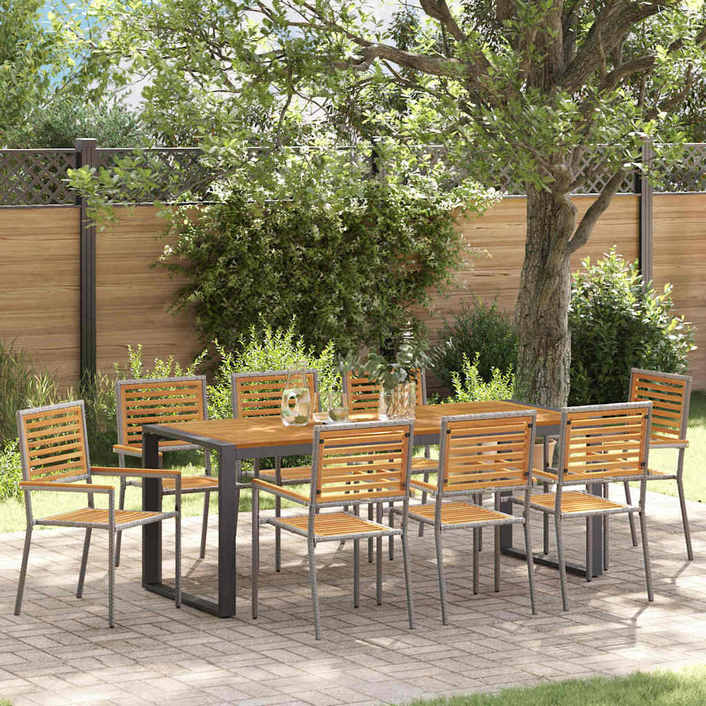 Garden Dining Set 9 pcs Grey and Wood 200 x 80 x 75 cm