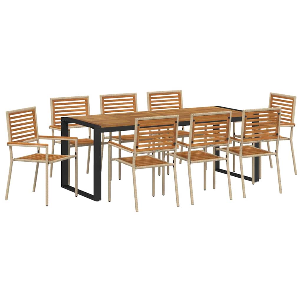 Garden Dining Set 9 pcs Beige 200 x 80 x 75 cm Poly Rattan