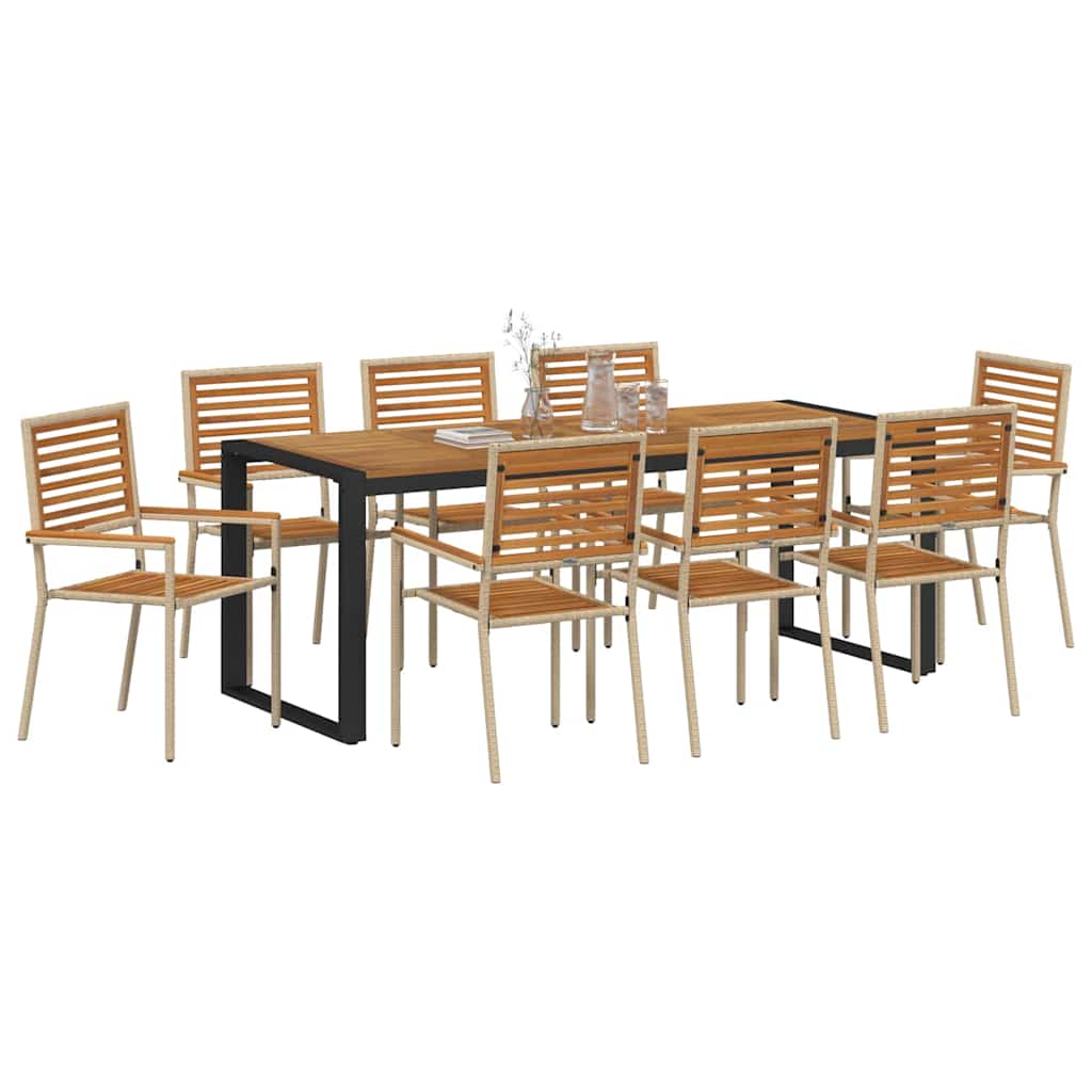 Garden Dining Set 9 pcs Beige 200 x 80 x 75 cm Poly Rattan