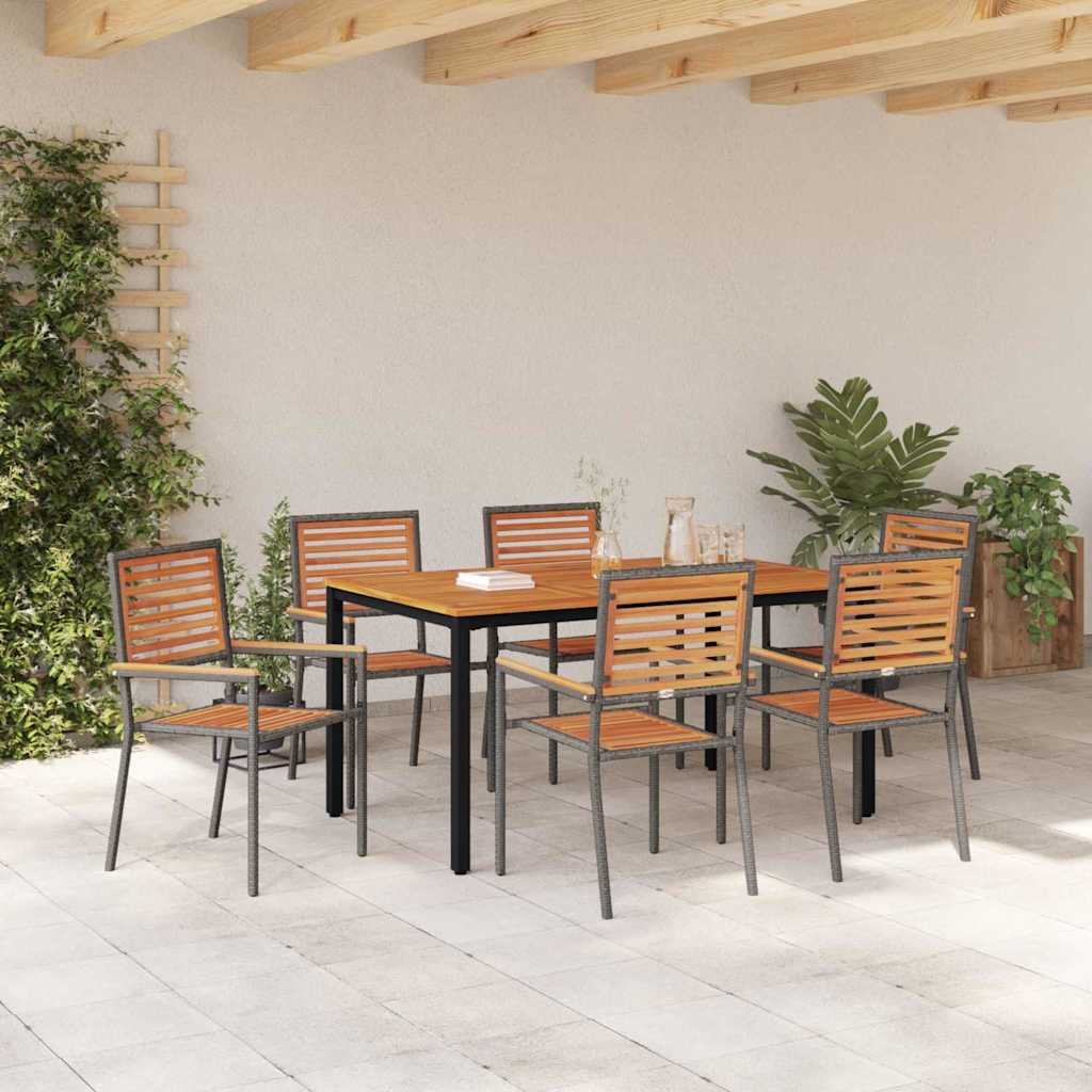 Garden Dining Set 7 pcs Grey and Natural 150 x 90 x 75 cm