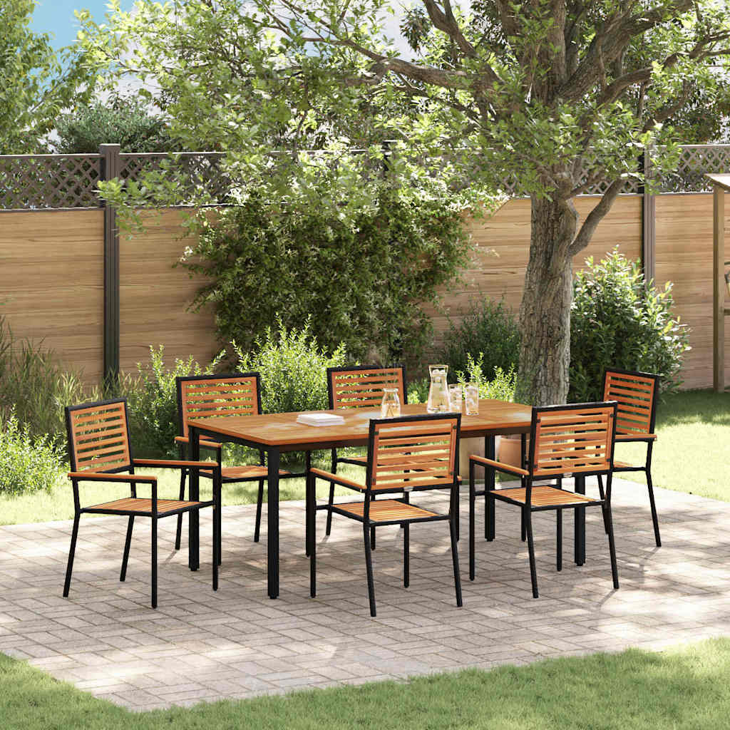 Garden Dining Set 7 pcs Black and Wood 180 x 90 x 75 cm