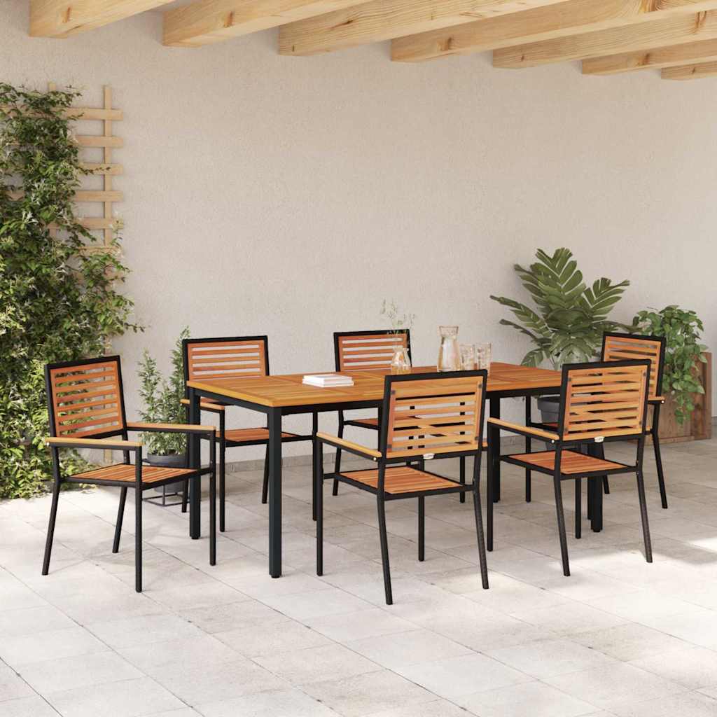 Garden Dining Set 7 pcs Black and Wood 180 x 90 x 75 cm