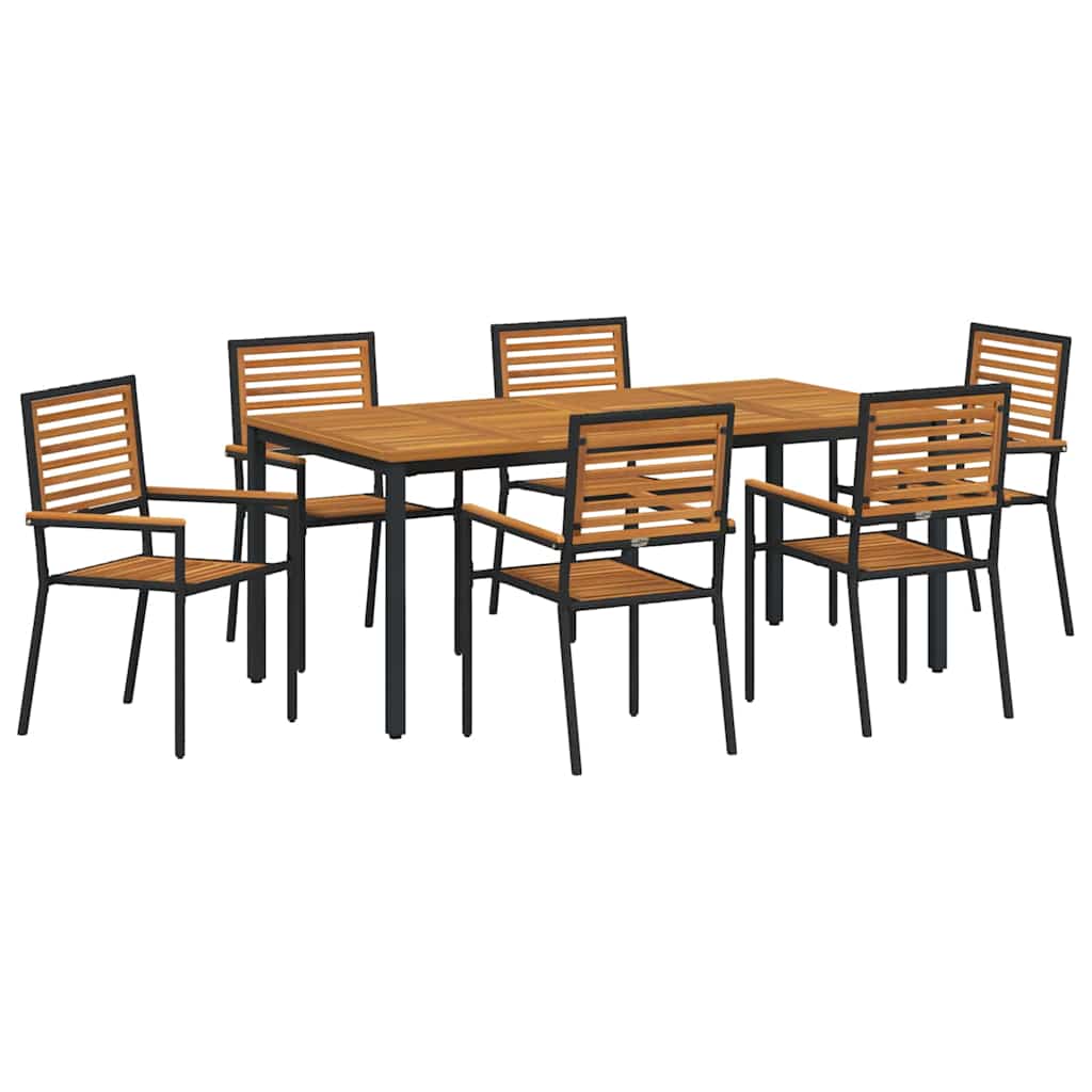 Garden Dining Set 7 pcs Black and Wood 180 x 90 x 75 cm