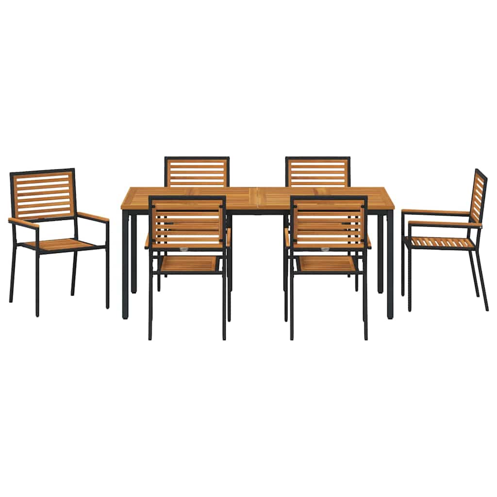Garden Dining Set 7 pcs Black and Wood 180 x 90 x 75 cm