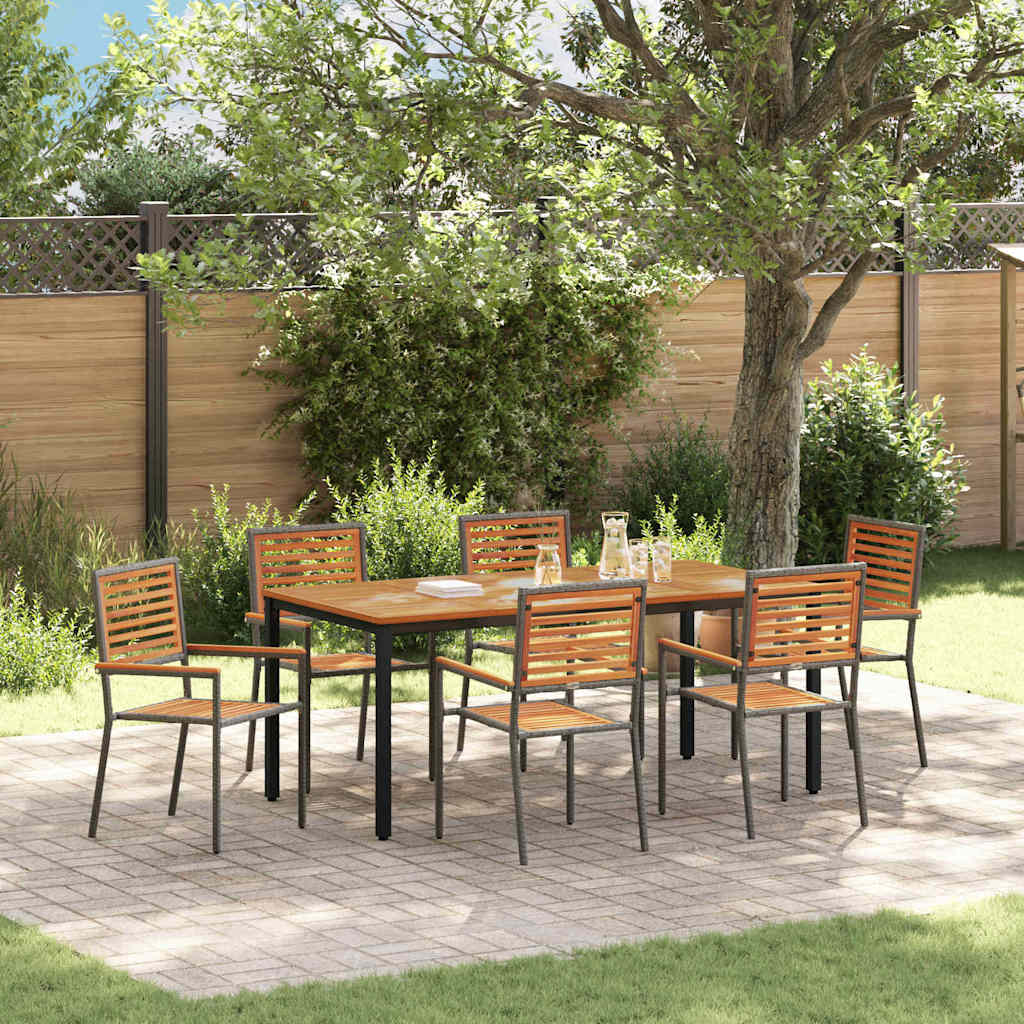 Garden Dining Set 7 pcs Grey 180 x 90 x 75 cm Poly Rattan