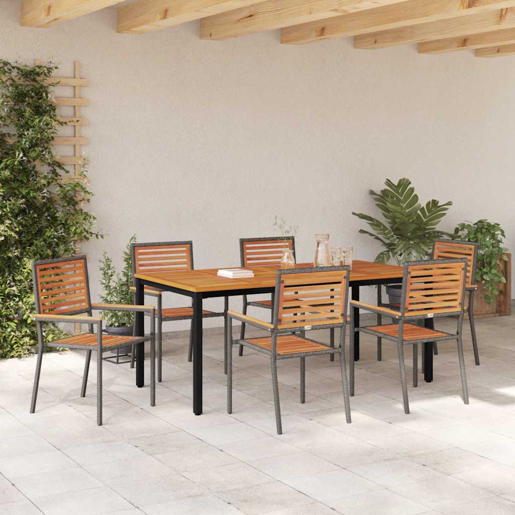 Garden Dining Set 7 pcs Grey 180 x 90 x 75 cm Poly Rattan