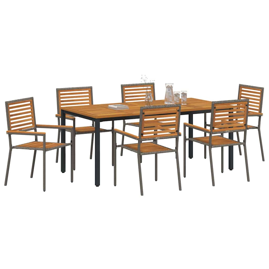 Garden Dining Set 7 pcs Grey 180 x 90 x 75 cm Poly Rattan