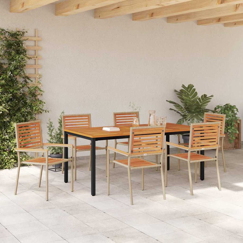 Garden Dining Set 7 pcs Beige 180 x 90 x 75 cm Poly Rattan