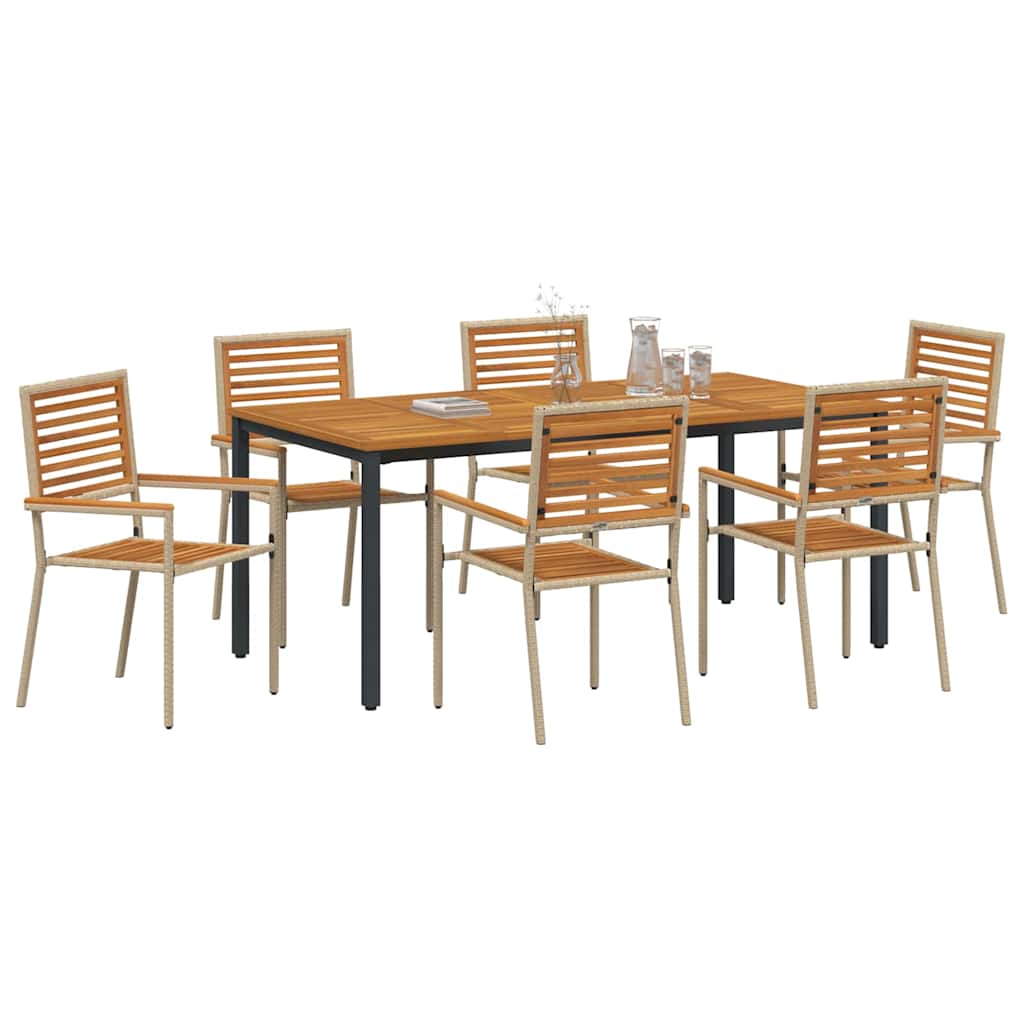 Garden Dining Set 7 pcs Beige 180 x 90 x 75 cm Poly Rattan
