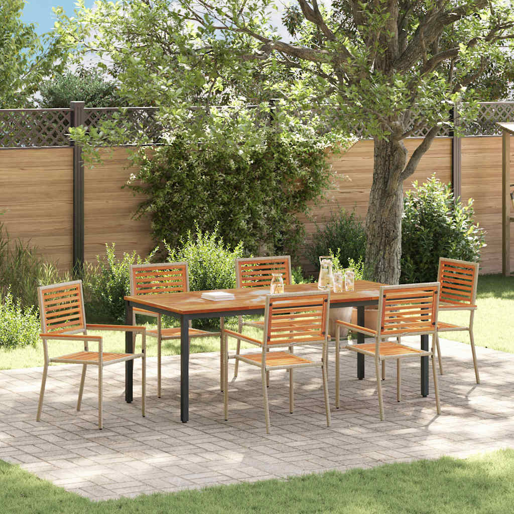 Garden Dining Set 7 pcs Beige and Brown 200 x 100 x 75 cm