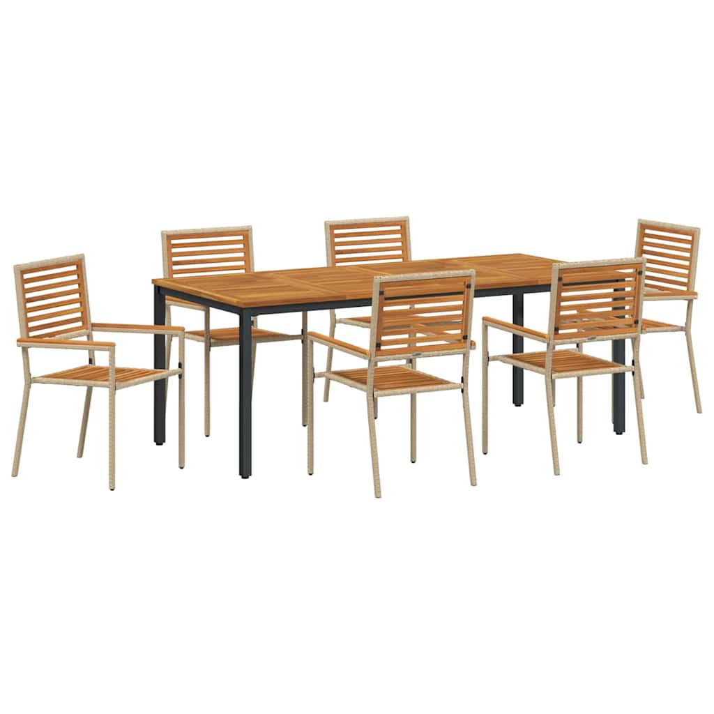 Garden Dining Set 7 pcs Beige and Brown 200 x 100 x 75 cm
