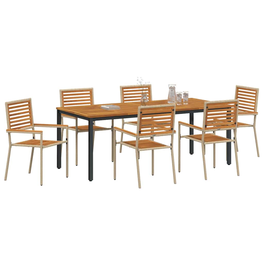 Garden Dining Set 7 pcs Beige and Brown 200 x 100 x 75 cm