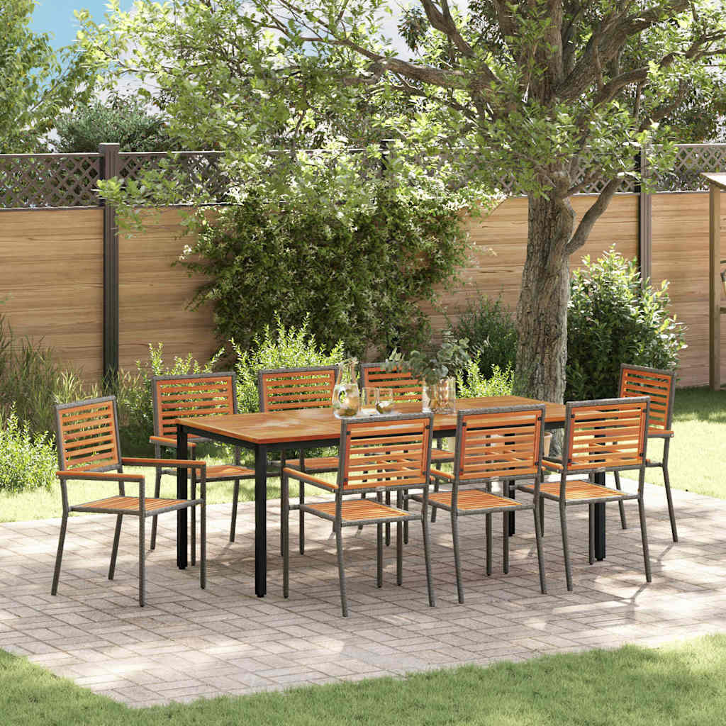 Garden Dining Set 9 pcs Grey and Natural Teak 200 x 100 x 75 cm