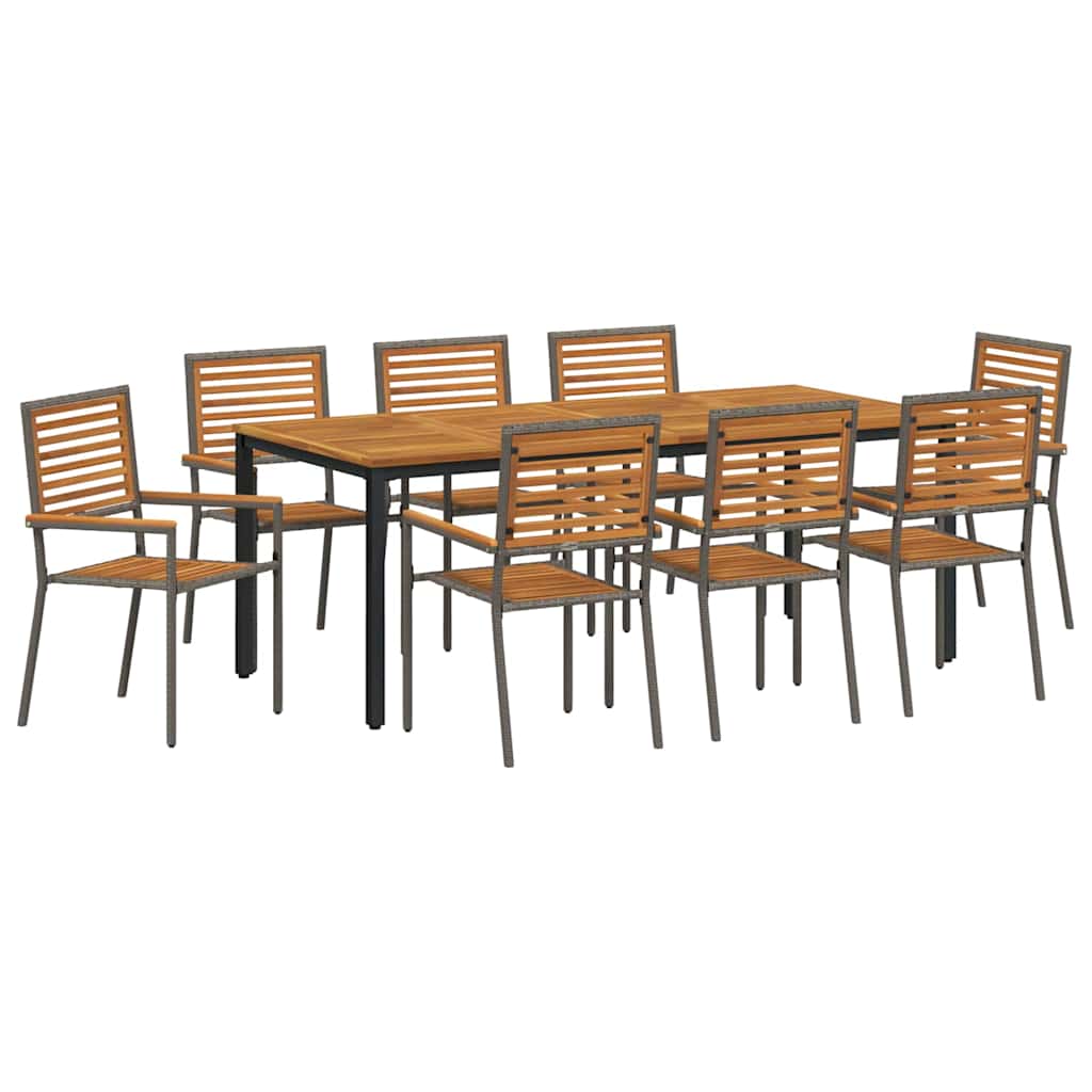 Garden Dining Set 9 pcs Grey and Natural Teak 200 x 100 x 75 cm