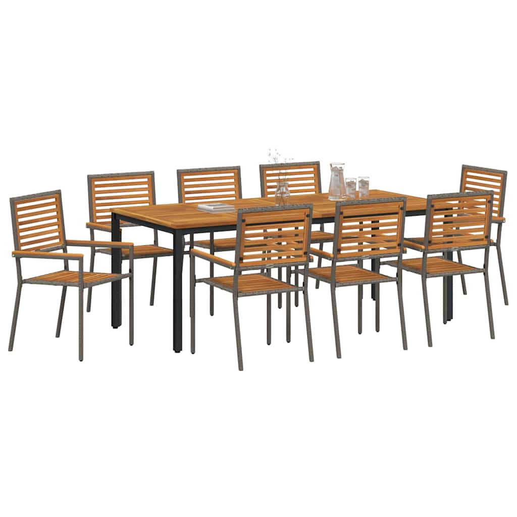 Garden Dining Set 9 pcs Grey and Natural Teak 200 x 100 x 75 cm