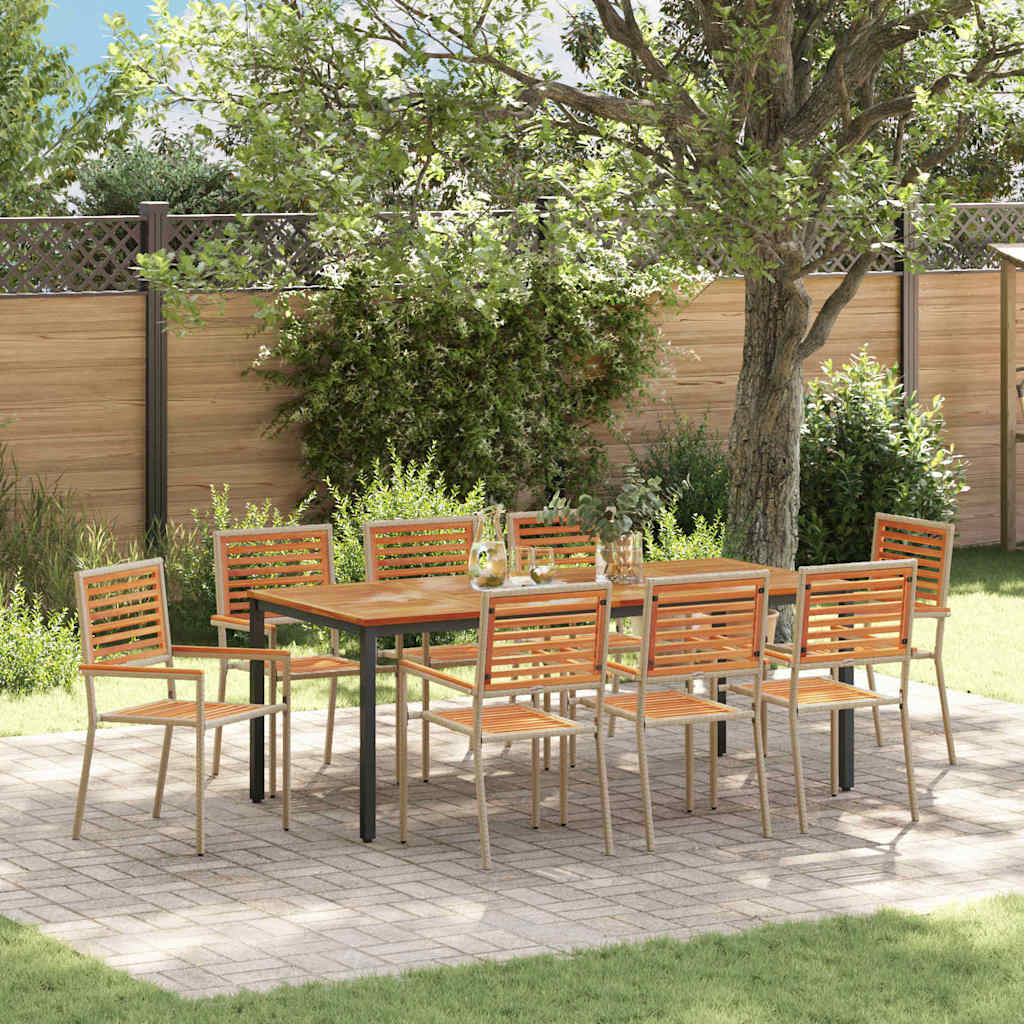 Garden Dining Set 9 pcs Beige 200 x 100 x 75 cm Poly Rattan