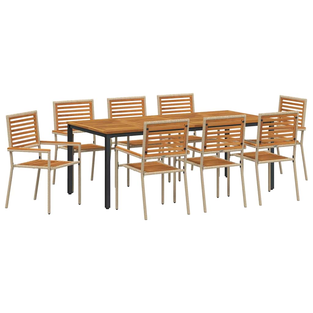 Garden Dining Set 9 pcs Beige 200 x 100 x 75 cm Poly Rattan